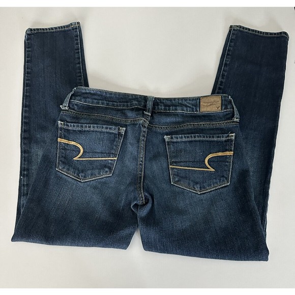 American Eagle Jeans Womens 2 Short Blue Mid Rise Stretch straight leg Denim - Picture 3 of 7